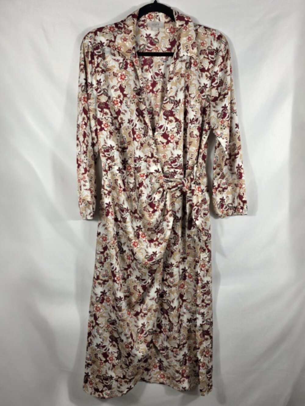 Ann Taylor Loft Floral Wrap Dress Women's Size Medium Red Black & Tan Floral